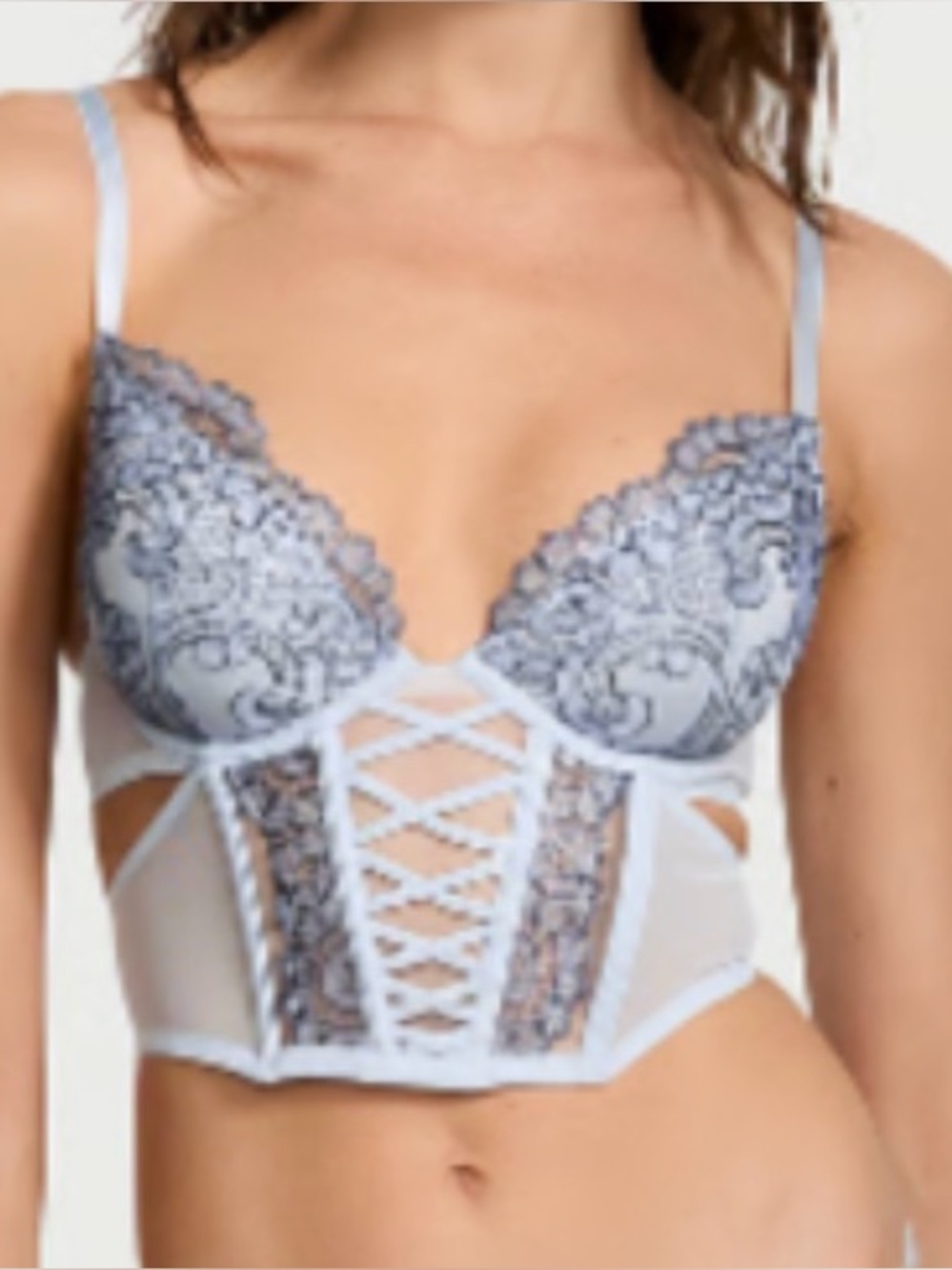 Victoria's Secret Dream Angels Pale Blue Floral Lace Longline Corset Large NWT